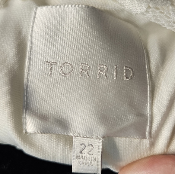 Torrid midi stretch lace off white with sleeves bridal - Picture 2 of 7